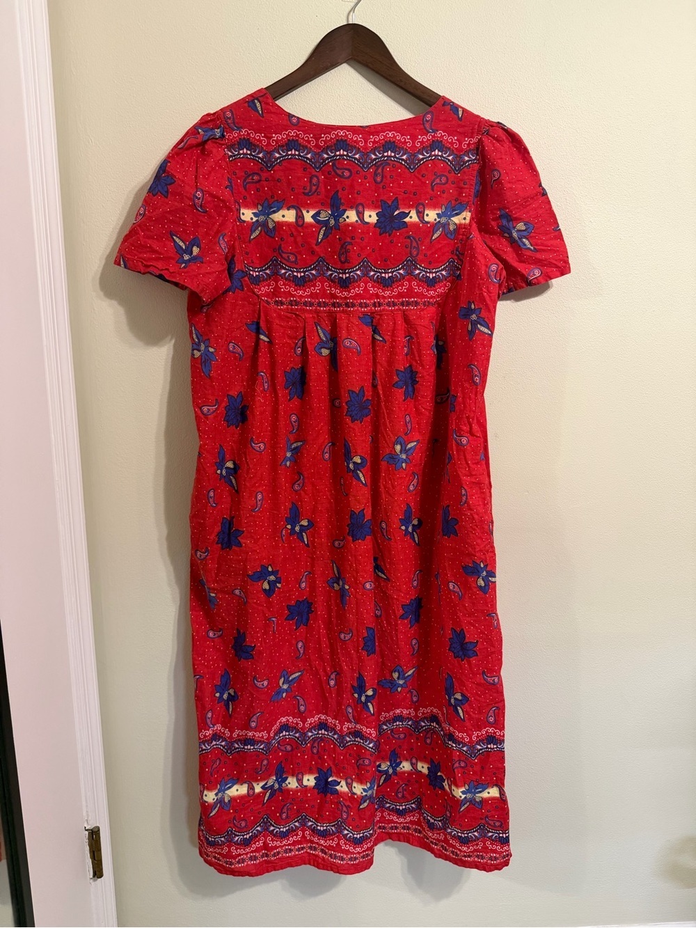 Loungees Retro Red Paisley Floral Cotton Dress Size Large With Pockets Boho - Picture 6 of 8
